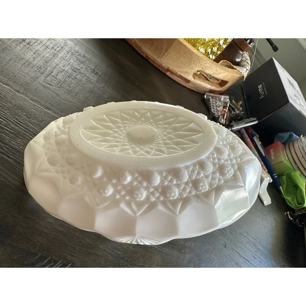 Vintage Milk Glass Basket Weave Diamond Point Candy Dish White Decor Display VGC